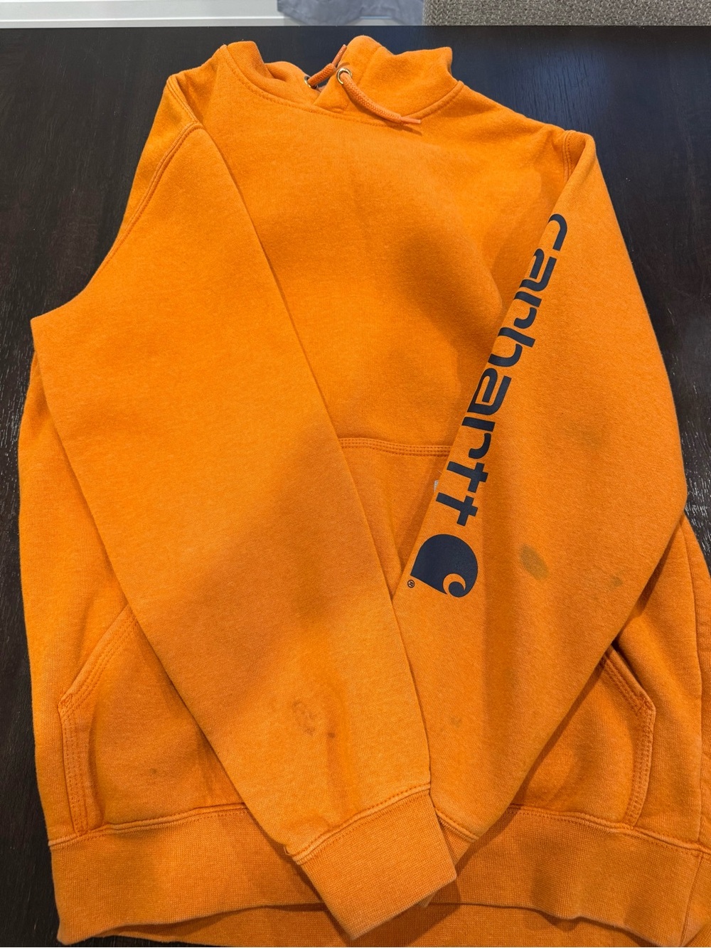Distressed Carhartt Orange Graphic Sleeve Hoodie